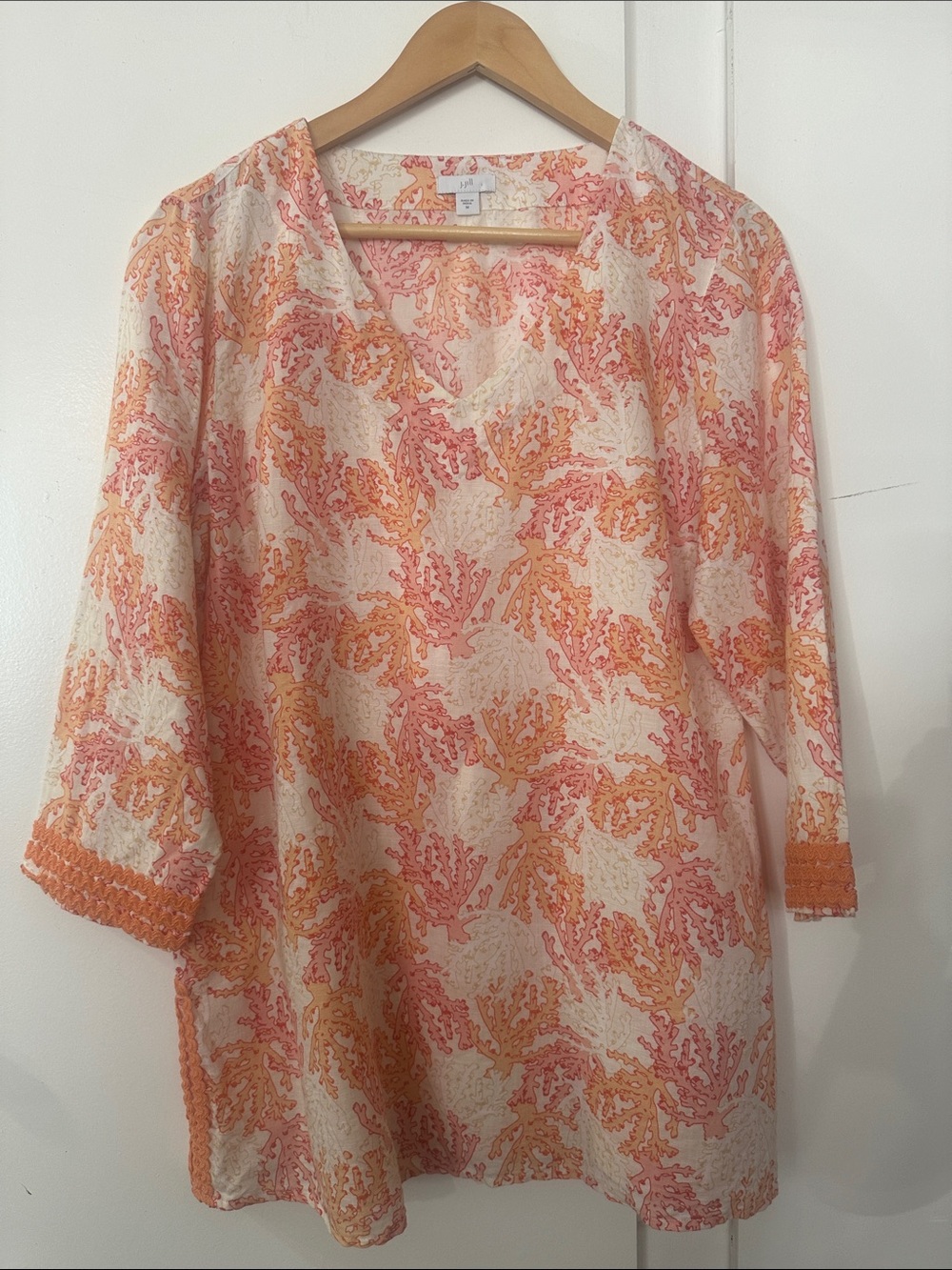 J. Jill Cream Tunic with Pink and Orange Coral Print